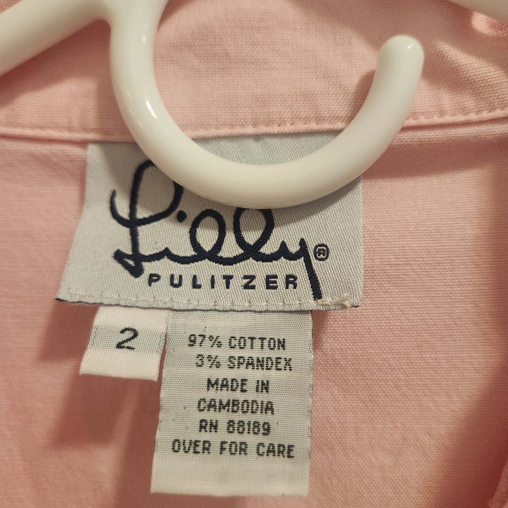 Lilly Pulitzer Pink Button Down Shirt Dress Palm Tree Embroidery Size 2 - Picture 3 of 10
